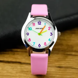 Orologio al quarzo per bambini con numeri colorati e cinturino rosa per imparare l'ora