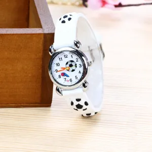 Kids 3D soccer silicone quartz watch, cute cartoon wrist watch for students.