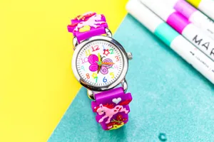 Children 3D cartoon quartz watch with colorful dial, cute pony strap for girls gift.
