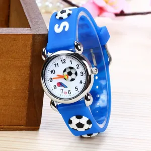 Children 3D Football Watch Cute Cartoon Silicone Quartz Watch Kids Waterproof Wristwatch Student Sports Timepiece