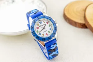 Kinder horloge jongens quartz camo tekenfilm schattig peuter basisschool leerling analoog