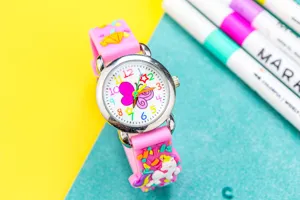 3D cute butterfly kids quartz watch pink silicone strap cartoon girls gift wristwatch detail view