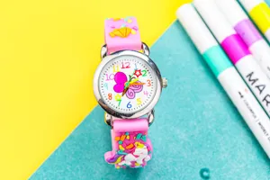 Kids 3D Butterfly Quartz Watch Pink Unicorn Strap Cute Children Birthday Gift Wristwatch