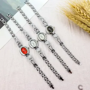 Women vintage small oval dial quartz watch with cute heart bracelet strap fashion
