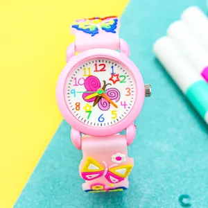 Kids Cartoon 3D Butterfly Quartz Watch Cute Girls Casual Analog Wristwatch Rubber Strap Children Gift Wristwatch