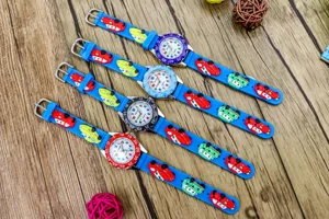 Kids 3D Cartoon Car Quartz Watch Cute Children Watch Blue Silicone Strap Gift for Boys