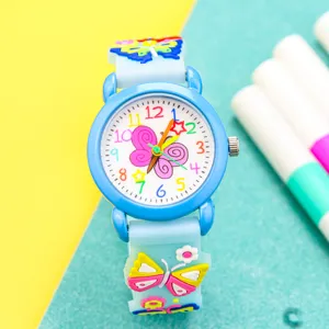 3D cute butterfly kids watch cartoon quartz wristwatch for girls gift beautiful colorful timepiece
