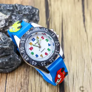 Kids 3D Cartoon Racing Car Quartz Watch with Blue Silicone Strap and Clear Dial Numbers