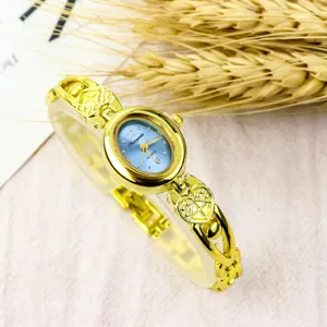 Women vintage minimalist bracelet watch oval small dial heart watchband quartz wristwatch
