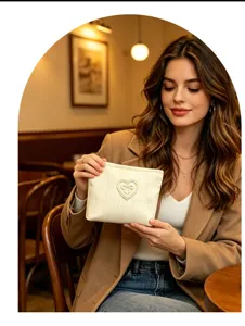 Chic white cosmetic bag with cute bow design, large capacity for travel and daily use.