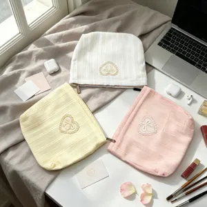 Ins Style Bow Embroidered Cosmetic Bag Large Capacity Portable Travel Toiletry Bag Sweet Cute Makeup Pouch For Women