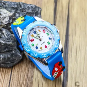 Kids Quartz Watch 3D Cartoon Race Car Blue Strap Colorful Numbers Dial Children Gift