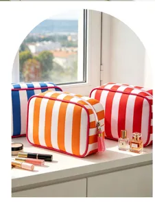 Striped makeup bag large capacity waterproof cosmetic pouch portable travel storage organizer