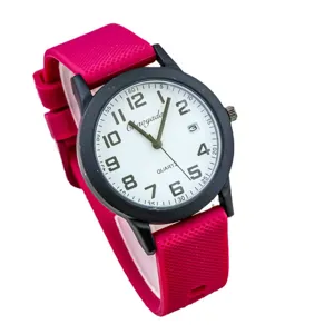 Orologio al quarzo per bambini con cinturino in silicone rosa e quadrante chiaro.