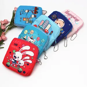 Detailed close-up view of portable cartoon zipper storage pouches for daily small items.