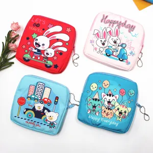 Cute cartoon coin purse sanitary napkin storage bag detail view with zipper and bead chain.