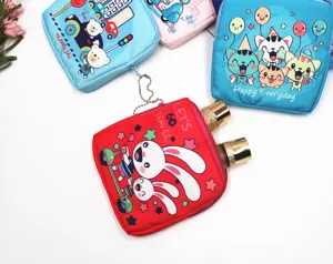 Portable cute cartoon sanitary napkin storage bag zipper pouch portable cosmetic bag detail view.