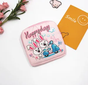 Cute cartoon sanitary napkin storage pouch portable pink makeup bag for women and girls daily use