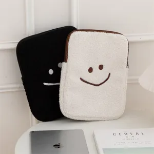 Cozy fleece tablet sleeve detail, soft plush material for 11 inch device in minimalist style.
