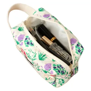Large capacity floral cosmetic bag portable soft toiletry bag makeup storage pouch