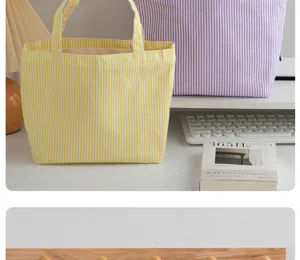 Striped canvas tote bag for women large capacity casual handbag aesthetic daily shopping bag