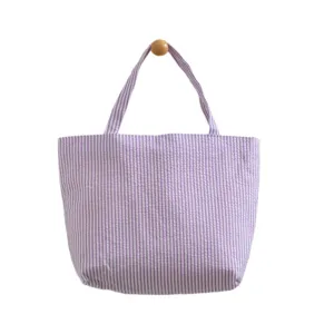 Purple striped tote bag for women, large capacity underarm handbag, casual summer vintage style.