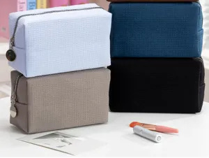 Borsa cosmetica a nido d'ape grande capacità portatile tinta unita trousse da trucco da viaggio
