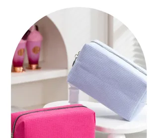 Trousse cosmetica waffle grande capacità, pochette da viaggio portatile per donne in tinta unita.