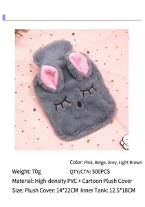 Cute plush squinting rabbit hot water bottle cover with soft inner bag for warm winter hands.