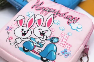Pink cute cartoon rabbit zipper sanitary napkin storage pouch portable period bag