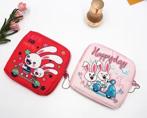 Cute cartoon rabbit print sanitary napkin storage pouch portable period bag for girls.