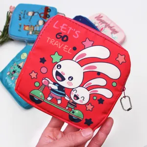 Cute cartoon sanitary napkin storage bag, portable zipper pouch for women and girls.