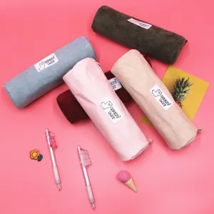 Cute corduroy pencil case set for students, stylish multi-color stationery pouch organizer.