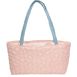 Pink quilted floral tote bag, large capacity shoulder bag for women, cute candy color daily use.
