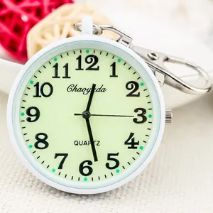 Portable luminous quartz pocket watch with clear large numbers and convenient keychain design for exams.