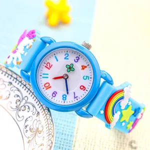 Kinder Cartoon Quarzuhr mit bunten Zahlen, süßem Regenbogen-Armband Design für Mädchen Alltag.