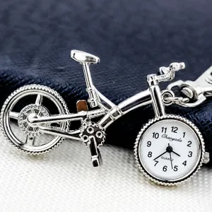 Creative silver bicycle quartz pocket watch keychain pendant charming kids gift accessories.