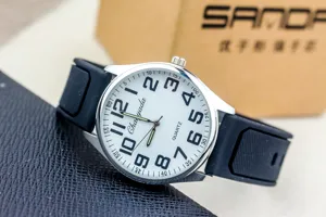 Stylish minimalist men quartz watch featuring comfortable black silicone strap and white dial.