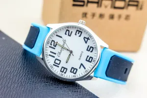 Men quartz watch simple silicone strap white dial casual fashion student wristwatch
