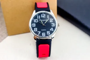 Simple silicone quartz watch for men, stylish color-blocking design with clear dial numbers.