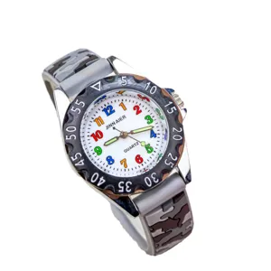 Kids camo quartz watch with colorful numbers luminous hands waterproof outdoor sports wrist watch for boys