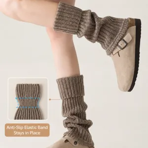 Knitted leg warmers for women, cozy winter boot cuffs and stylish slouch socks for daily wear.