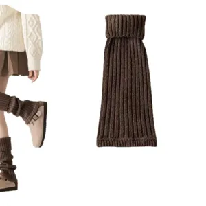 Womens chunky knit leg warmers y2k boot cuffs winter warm ribbed stacking socks brown