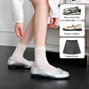 Summer breathable cotton ruffle mesh stacking socks for women ballet style casual socks.