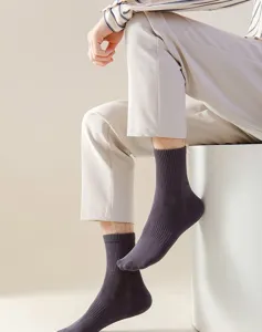 Men's pure cotton mid-calf socks in dark brown, featuring a comfortable ribbed design for daily wear.