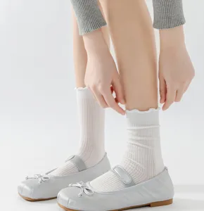 White summer women thin hollow mid-tube socks sweet ruffle cotton socks cute casual wear