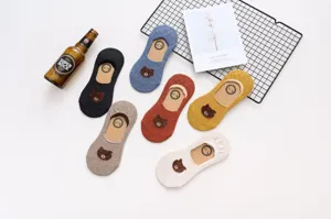Cute bear embroidered women boat socks low cut invisible shallow mouth casual short socks