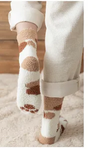 Cozy coral fleece cat paw socks, thick warm winter fuzzy sleep socks for indoor home wear.