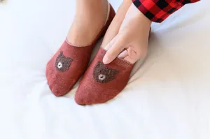 Women cute bear low cut boat socks, invisible breathable casual short socks for daily wear