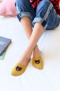 Cute women low cut socks yellow bear embroidery shallow invisible boat socks spring daily wear